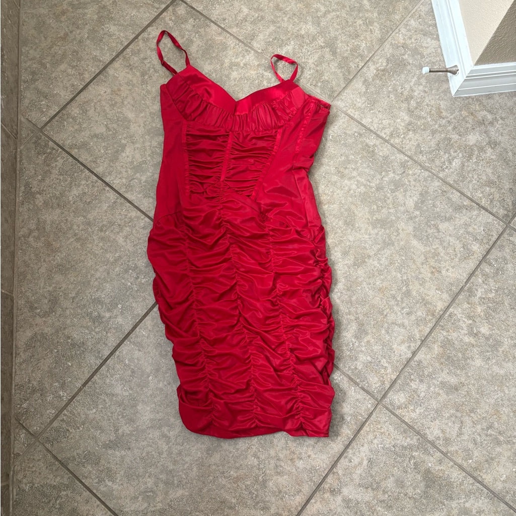 Elegant Red Ruched Mini Dress